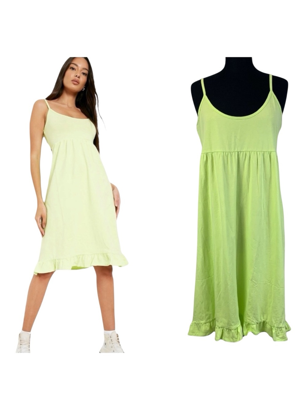 Boohoo Sleeveless Dress Tiered Lime Green 12